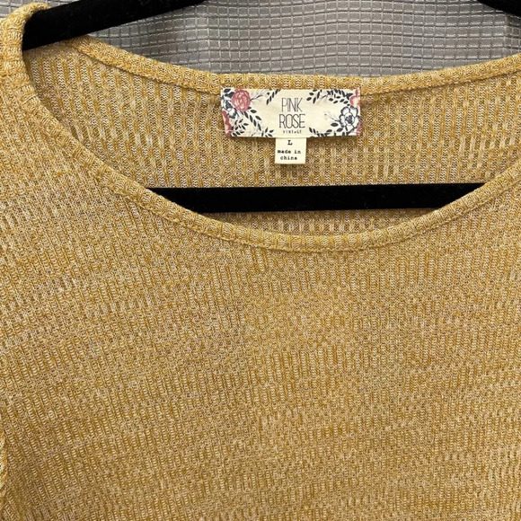 New Pink Rose Womens Dress size Large Short Ruffle Sleeve T Shirt Ribbed Yellow - Picture 2 of 6